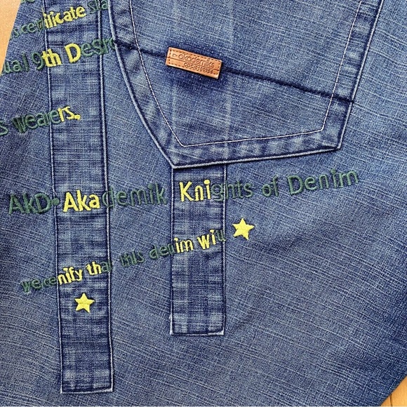 Vintage Akademiks Men's Blue Jeans Patchwork Embroidered Jeans size 36 Y2K - Picture 2 of 9